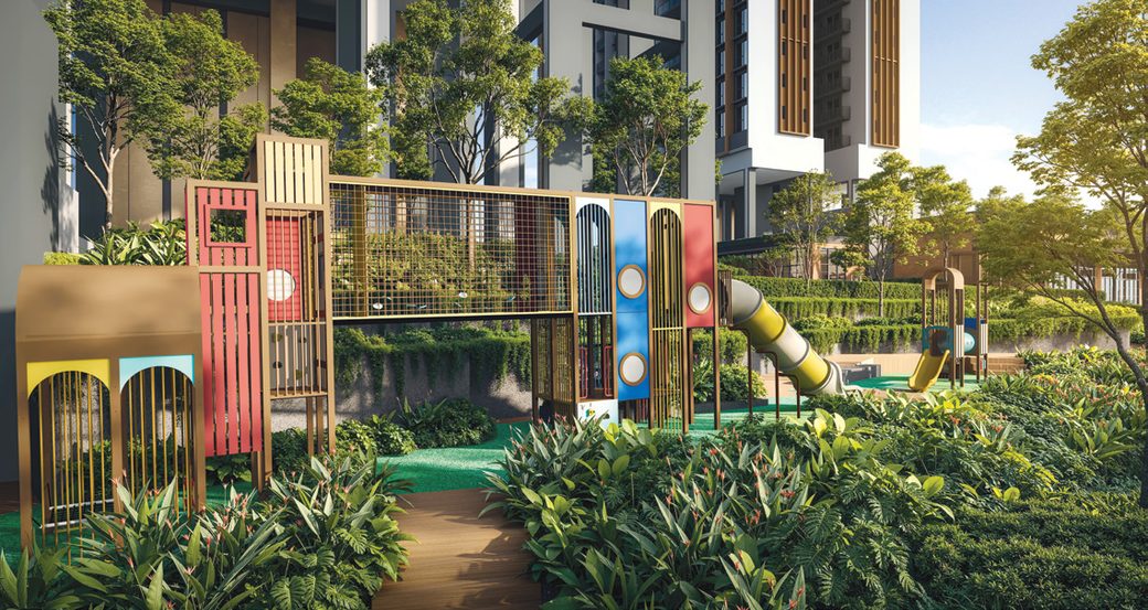 Hudson Place Residences Hudson Green adventure playground surrounded by tropical landscaping