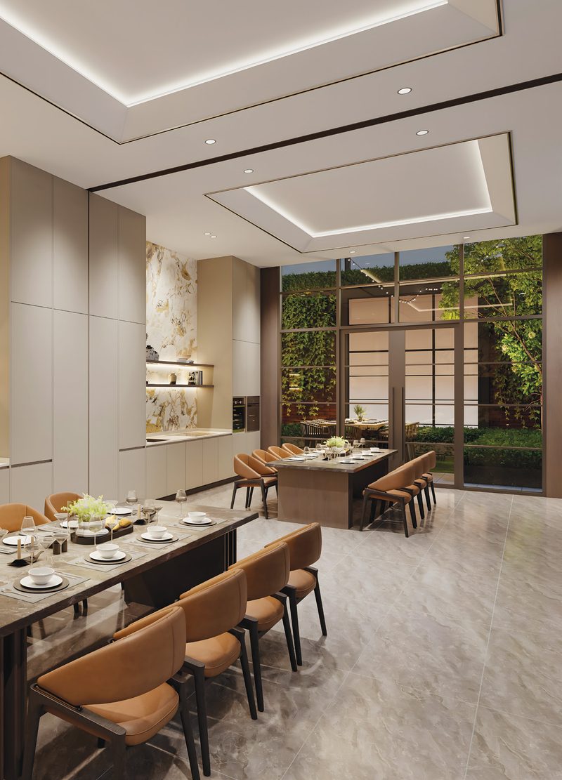 Hudson Place Residences Atlas Club private dining room with marble finishes