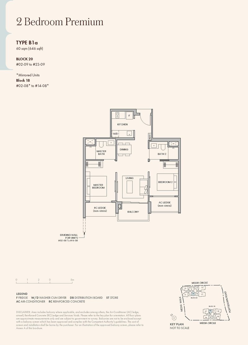 Hudson Place Residences 2 Bedroom Premium Type B1a floor plan 646 sqft