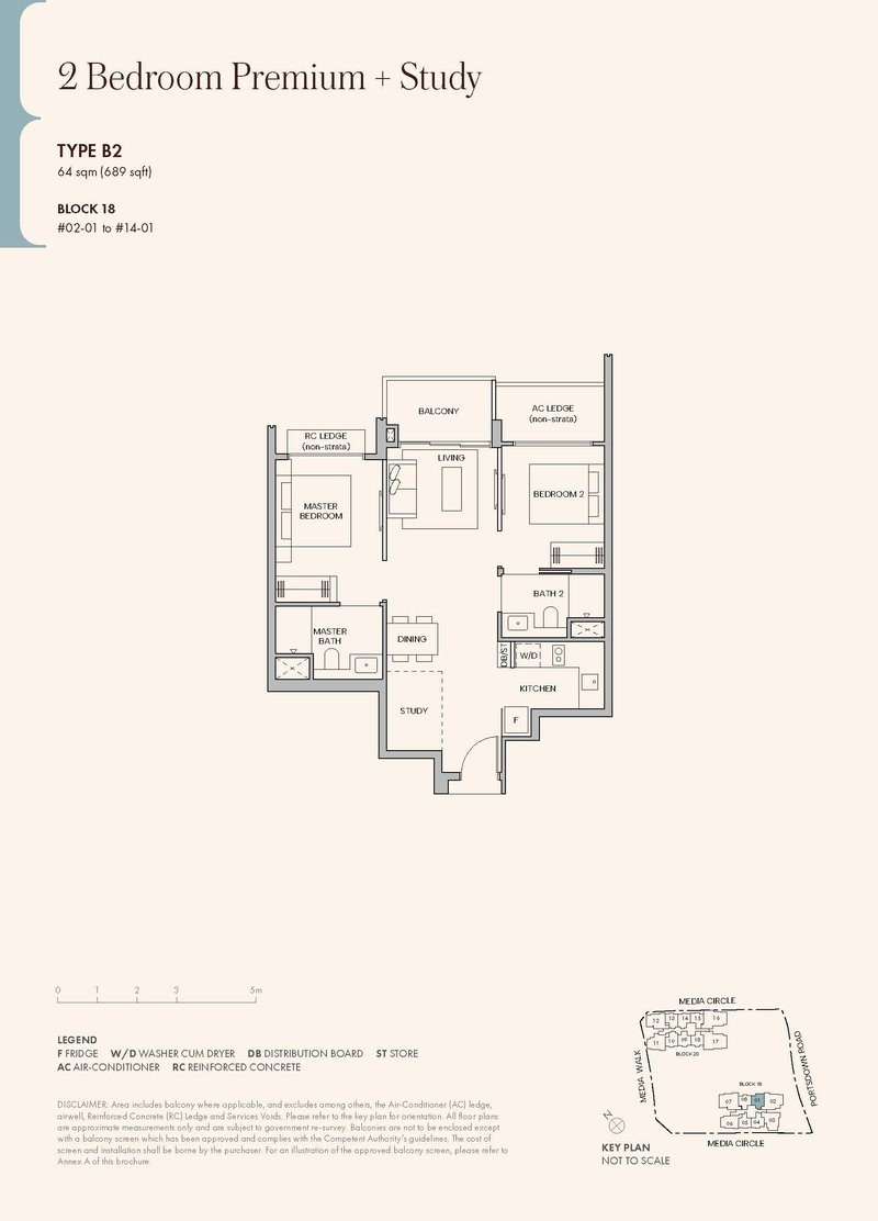 Hudson Place Residences 2 Bedroom Premium Study Type B2 floor plan 689 sqft