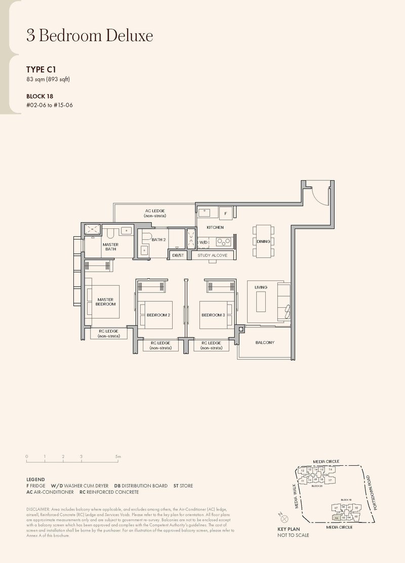 Hudson Place Residences 3 Bedroom Deluxe Type C1 floor plan 893 sqft