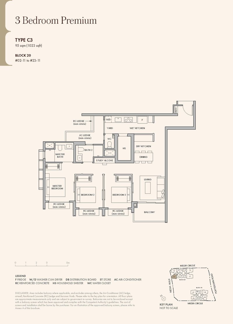 Hudson Place Residences 3 Bedroom Premium Type C3 floor plan 1023 sqft