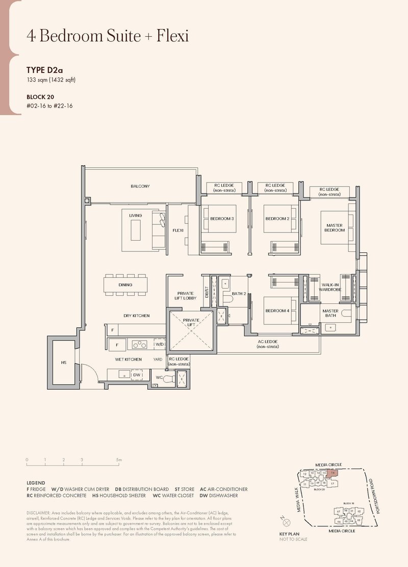Hudson Place Residences 4 Bedroom Suite Flexi Type D2a floor plan 1432 sqft with private lift